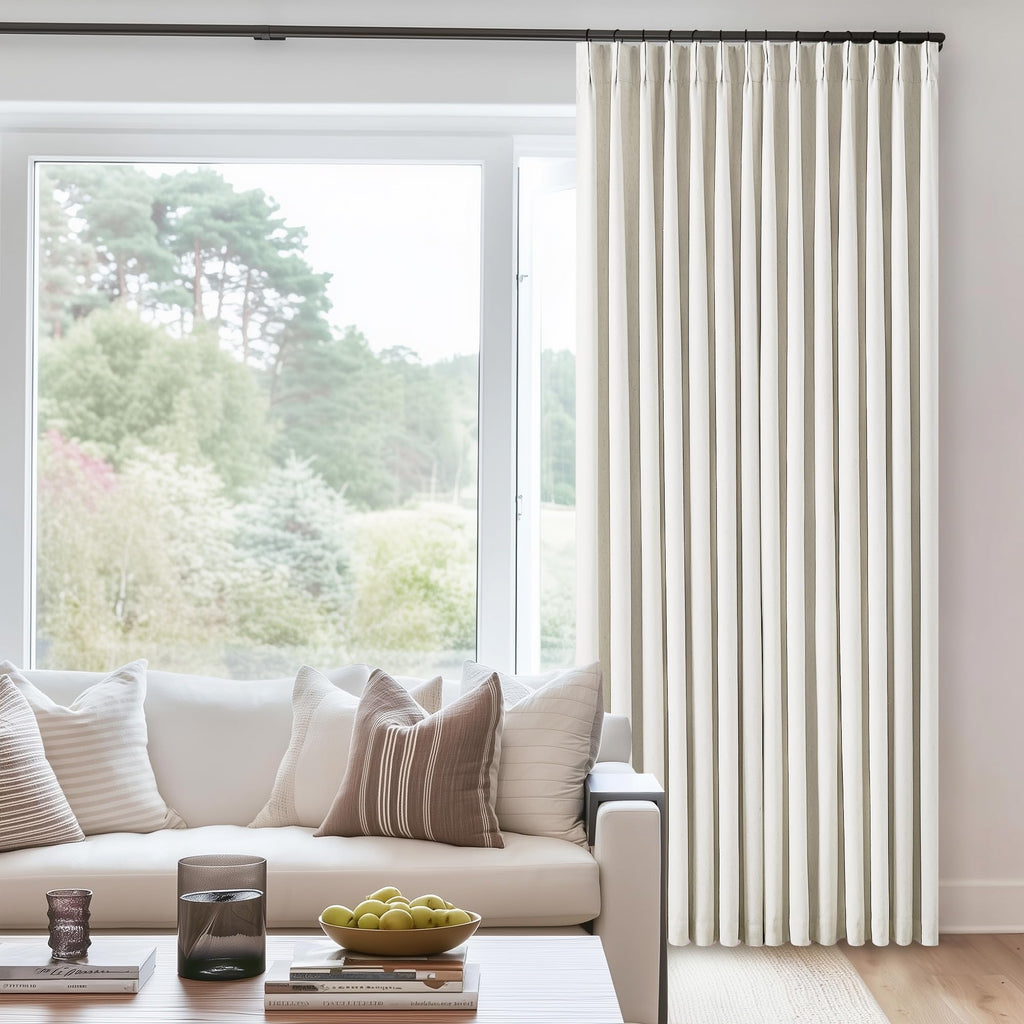 Natural Linen 100% Blackout Pinch Pleated Curtains 108 Inches Long 2 Panels