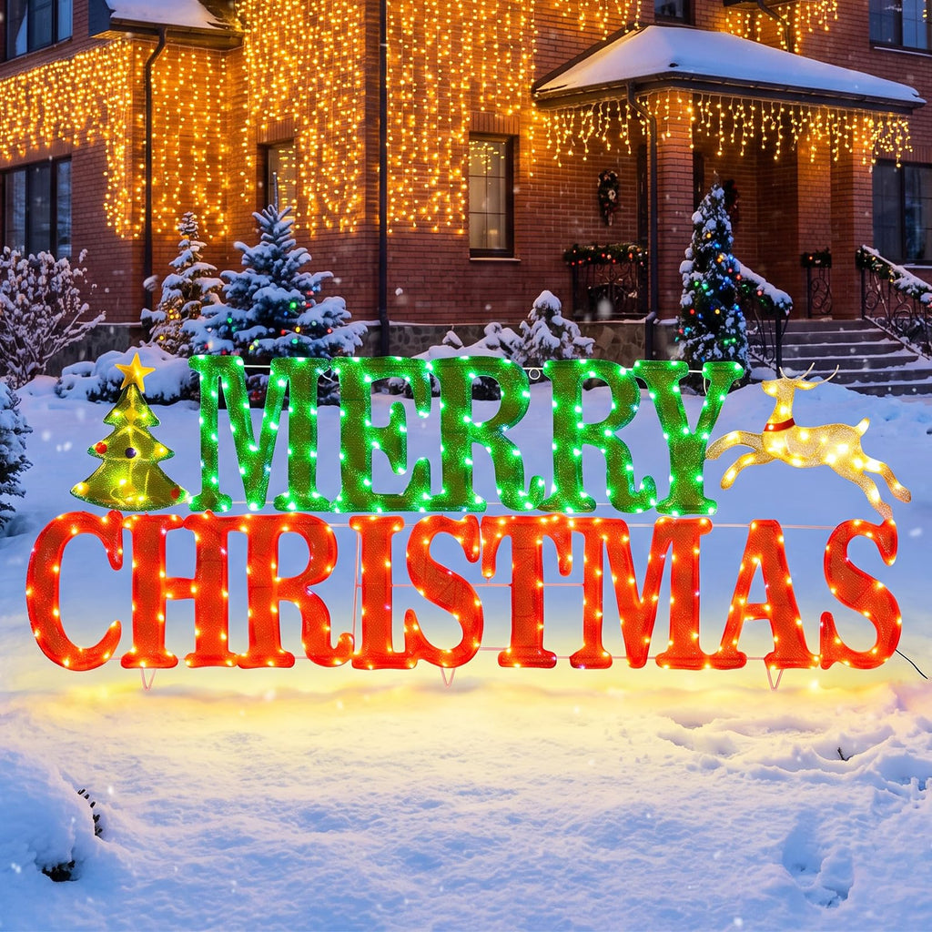 60 in Lighted Merry Christmas Sign Outdoor, 300 LED Yard Decor