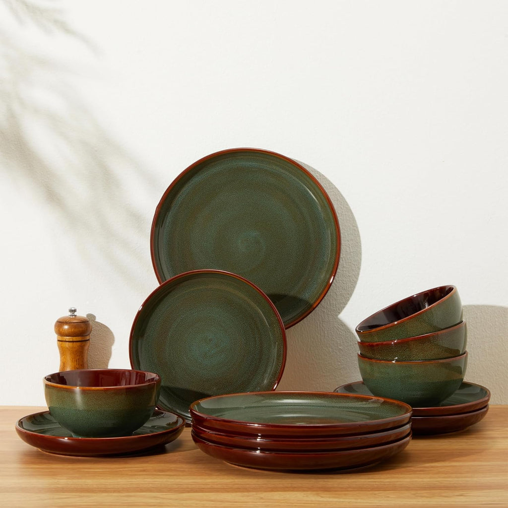Plates and Bowls Sets for 8, 24 Piece Dinnerware Set for Large Families & Entertaining, Elegant Design