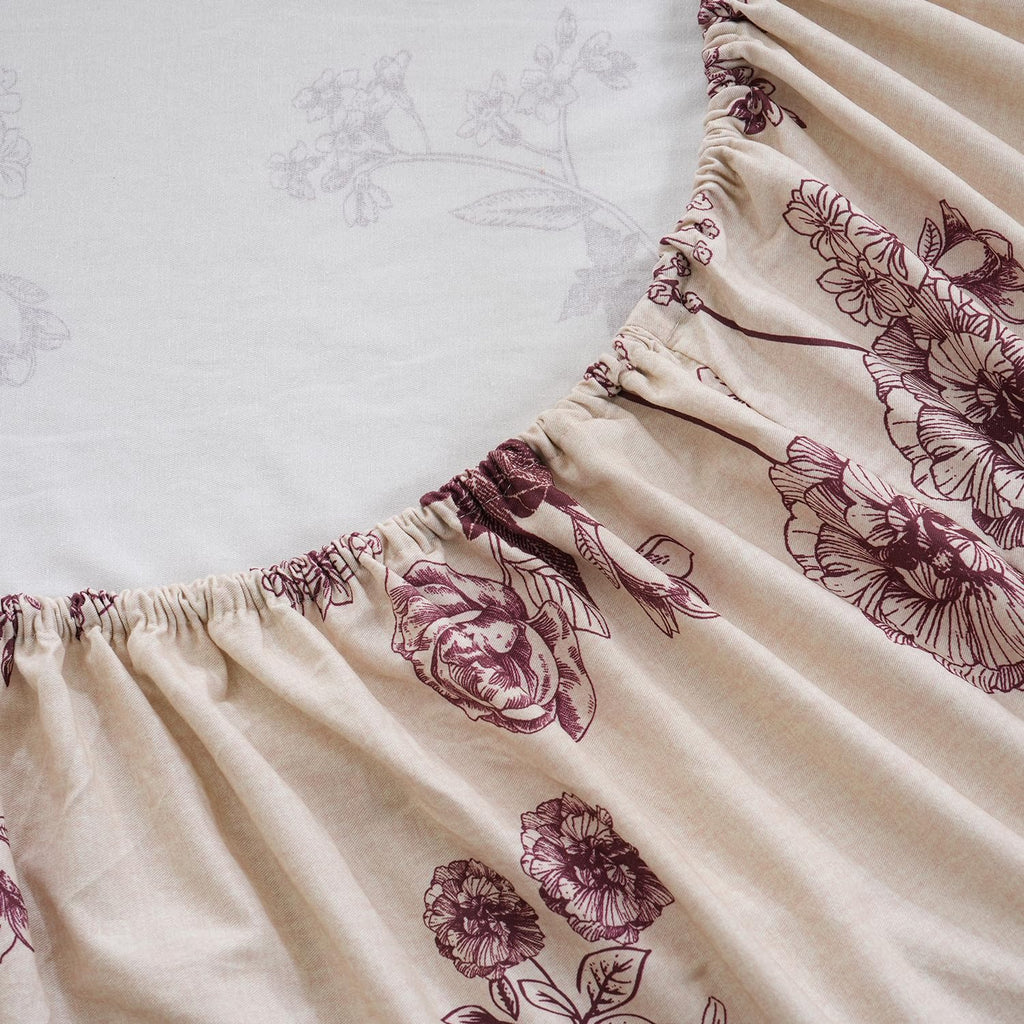 Sheets 100% Percale Cotton Red Floral Bed Sheet Set, Brushed Extra Softness, Breathable Luxury Toile