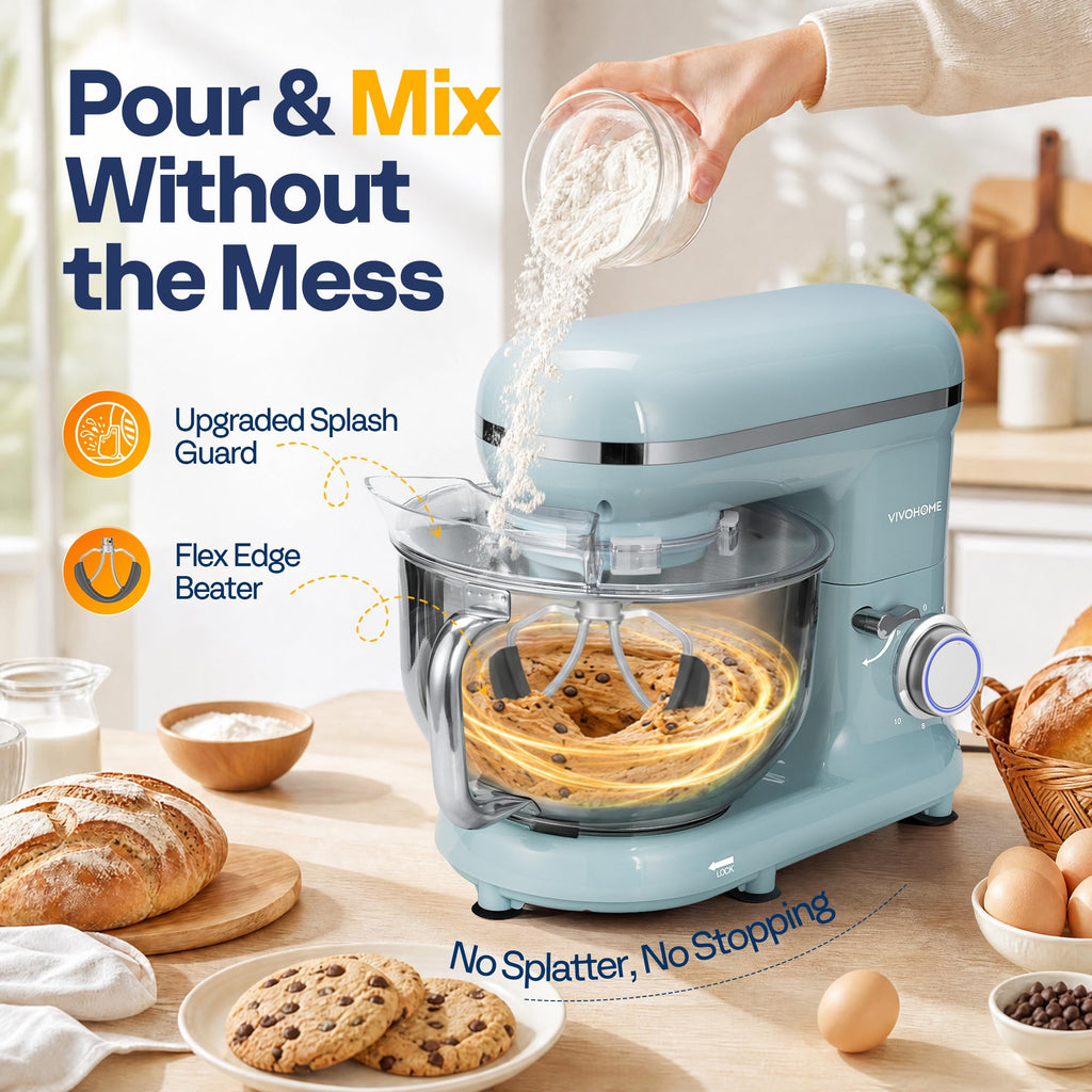 Stand Mixer, 6-Quart Tilt-Head Kitchen Mixer with Bowl, Blue