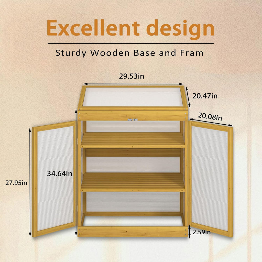 Wooden Cold Frame Greenhouse, 3-Tier Garden Portable Mini Greenhouse Cabinet with Openable Roof and Adjustable
