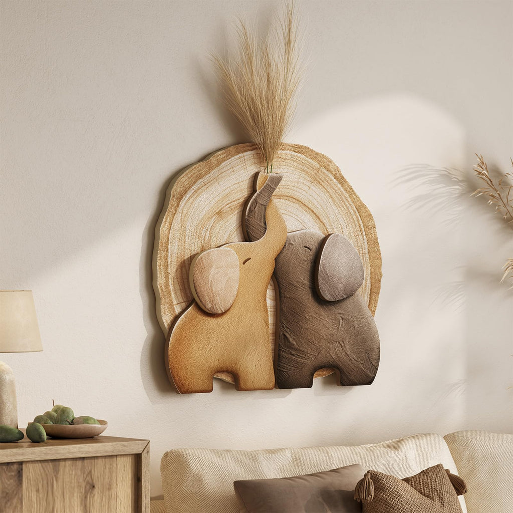 3D Textured Elephant Brown Minimalist Wall Art, 24x24 Inch