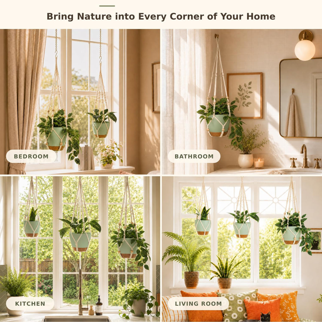 Self Watering Hanging Planters for Indoor Plants 3 Pack Macrame Plant Hangers with Drainage Holes Pots and Hooks