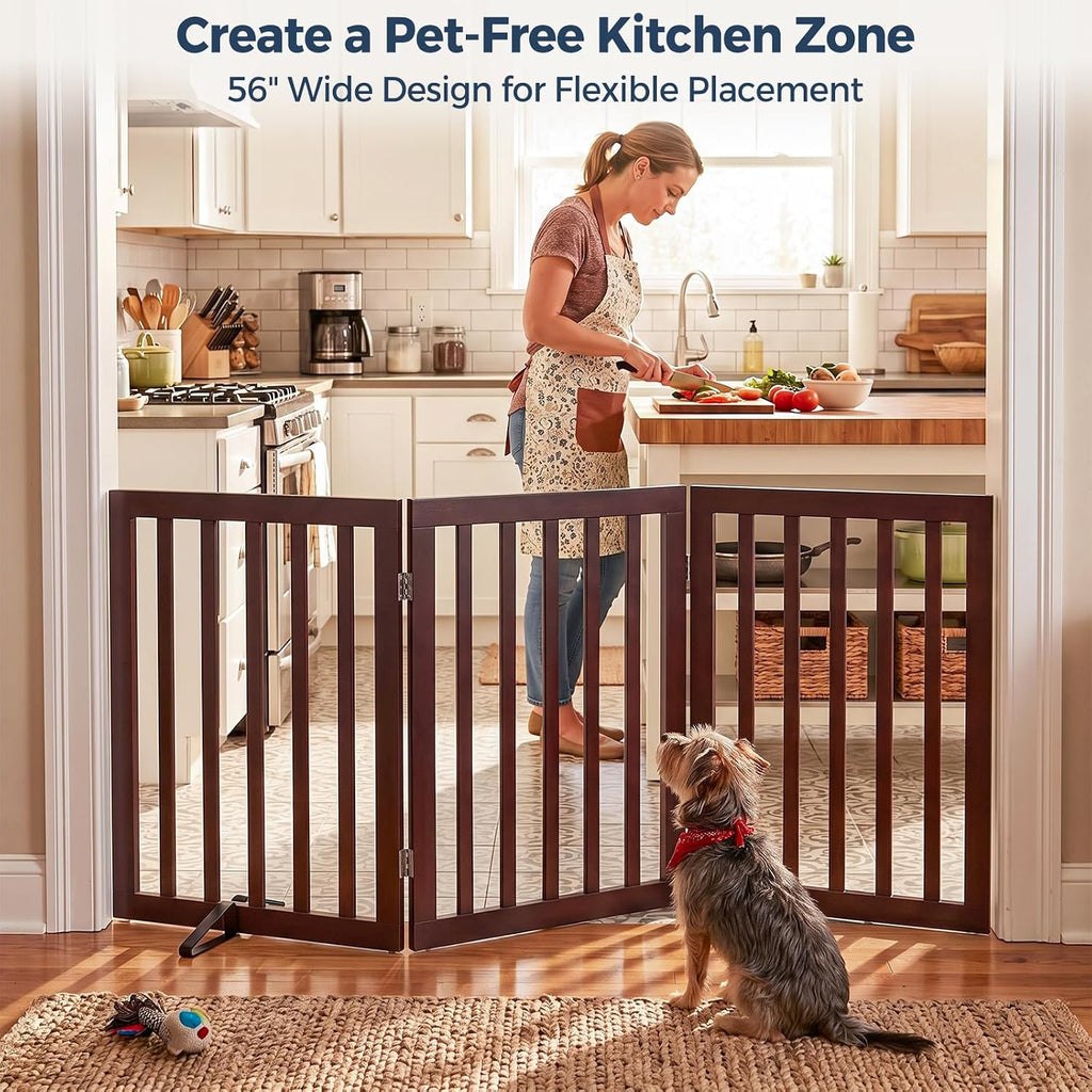 Dog Gate Indoor, Bamboo Freestanding Pet Gate, 24"H, Espresso