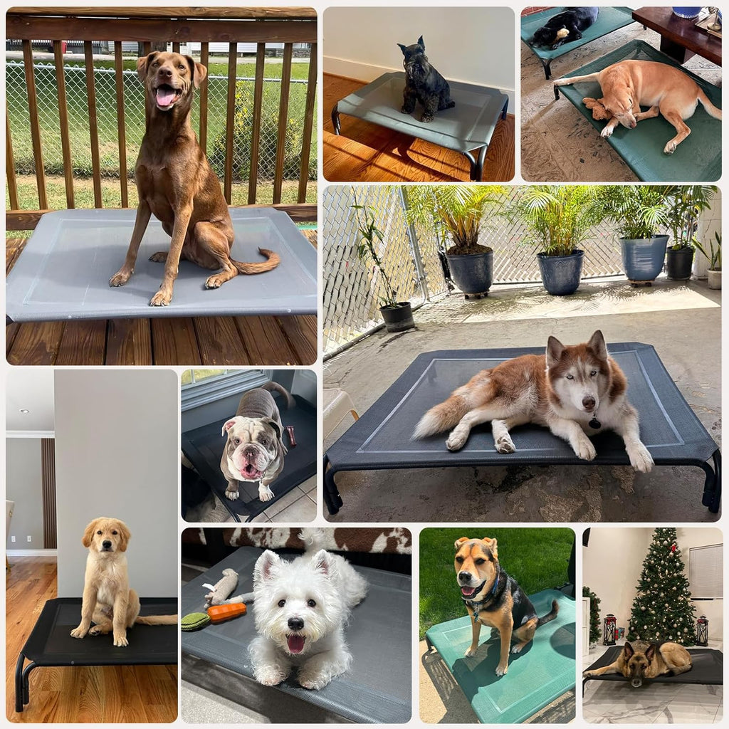 Elevated Dog Bed Raised Outdoor Dog Cot for Large Dogs, Installation Requires No Tools, Frame with Washable Cooling