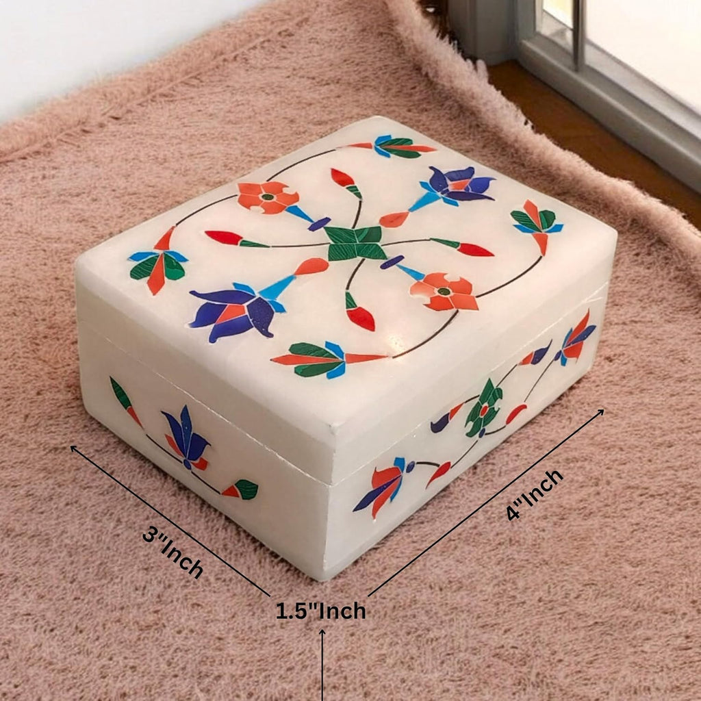 Marble Jewelry Box Organizer - Decorative Trinket Box - Hand carved Floral Design - Keepsake Box | Anniversary