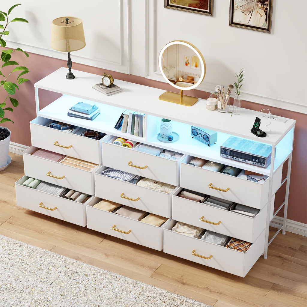 55" W with Charging Station & LED Light, White