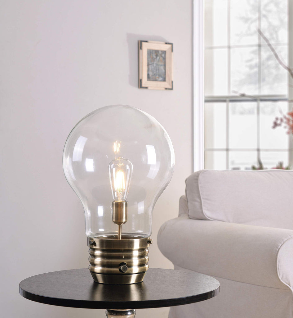 Edison Table Lamp with Antique Brass Finish, Rustic Style, 18" Height, 11.438" Width, 11.438" Depth