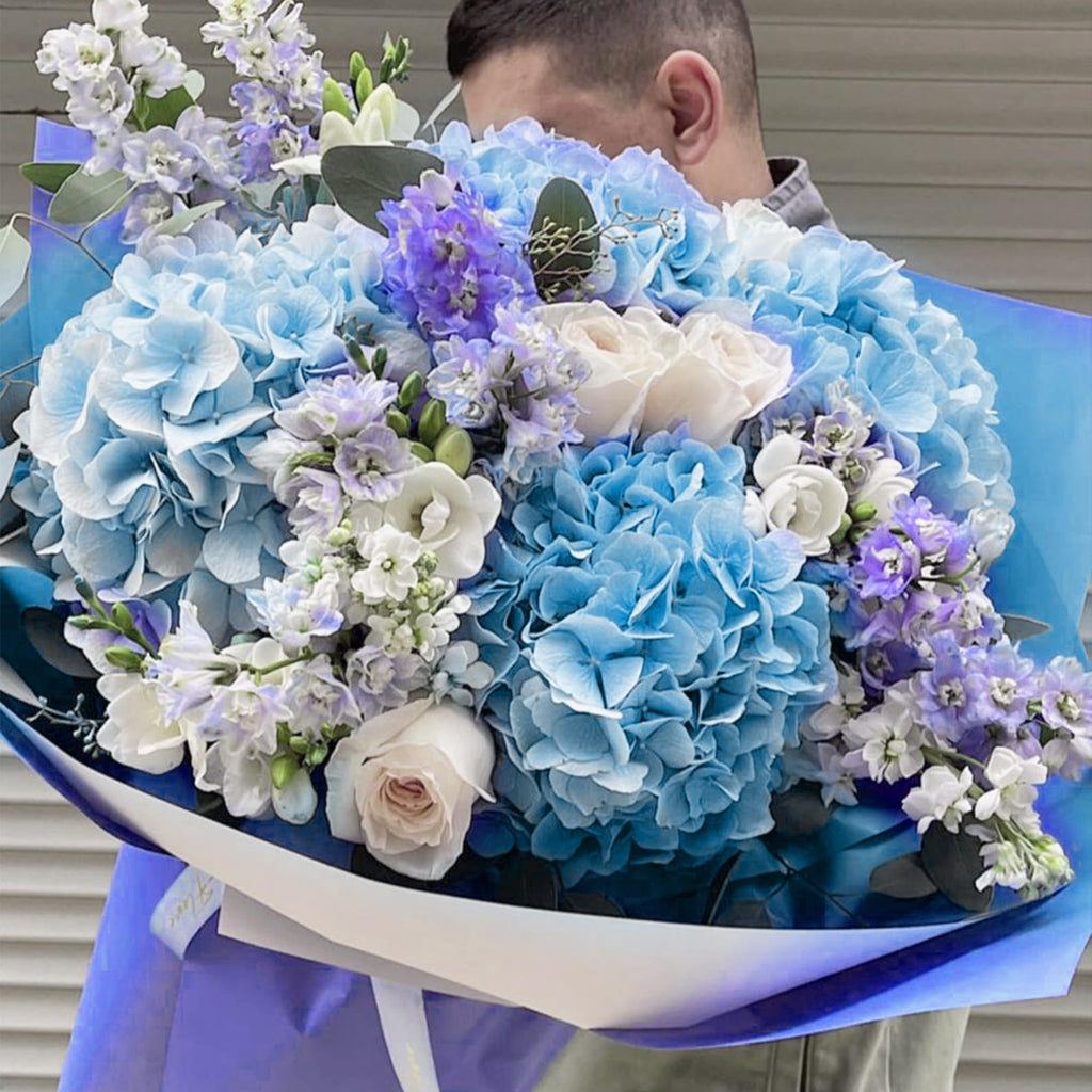 5pcs Real Touch Artificial Hydrangea, Baby Blue