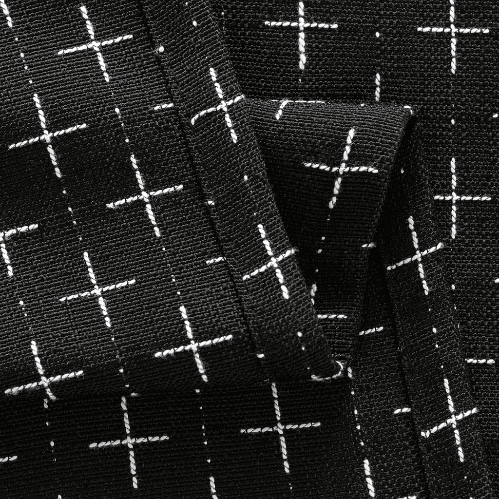 Patterned Farmhouse Linen Curtains, Back Tab, 52Wx90L, Black