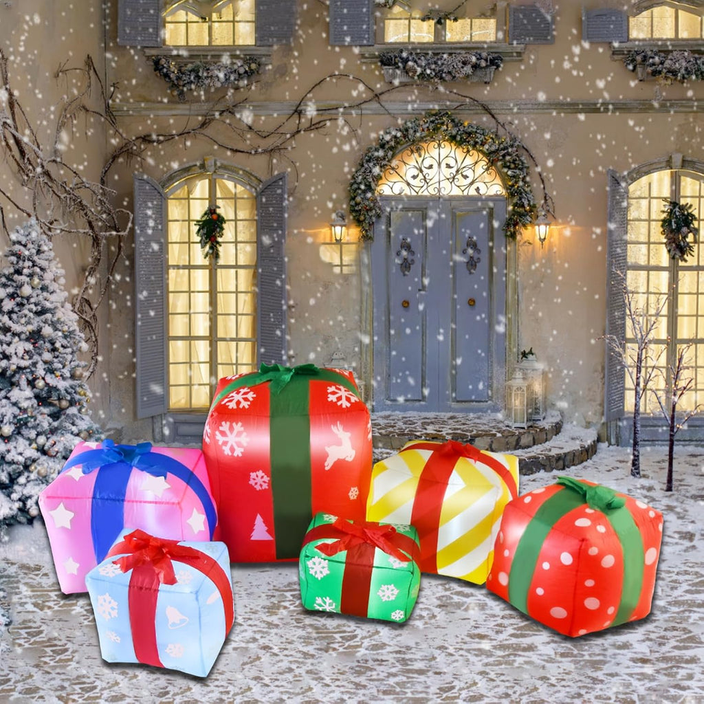 8 FT Inflatable with 6 Multicolor Gift Boxes, Christmas Blow-up Yard Decorations Build in LED for Xmas Party Indoor