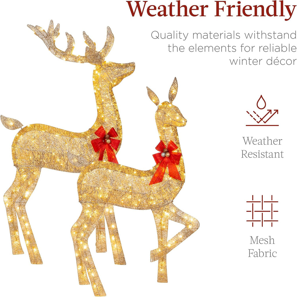 6.5ft 3-Piece Large Lighted Christmas Deer Family Set, Outdoor Yard Decoration with 385 LED Lights, Stakes, Zip Ties