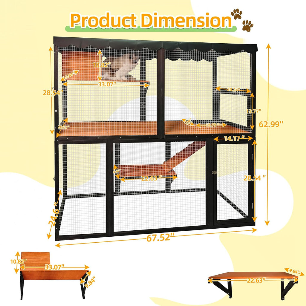 Wooden Outdoor Cat Enclosure, 4-Tier Large Cat House, Multi-Cat Catio with Waterproof Roof, Ramp, and Multiple Access