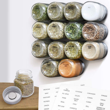 Clear Glass Magnetic Spice Jars - 15-Pack, 4 Oz, 60 Labels - Magnet Spice Jars for Refrigerator with Magnet Lids