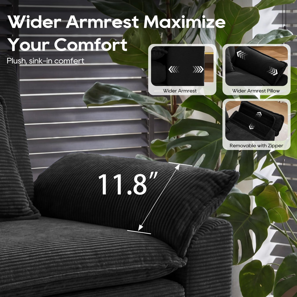 Oversized Modular Sectional Sofa, Solid Black:87" I Shaped