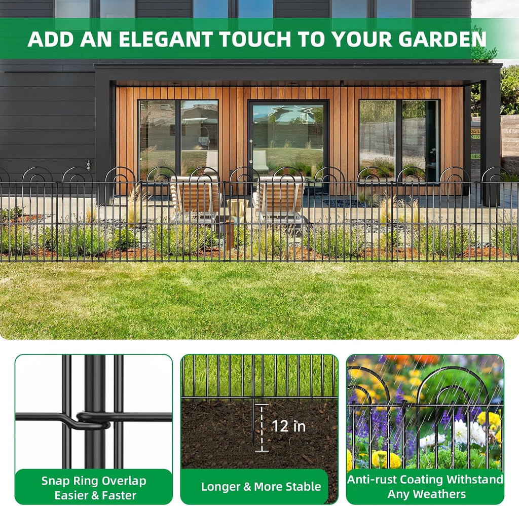 25 Panels No Dig Decorative Garden Fence, 32in(H) X 50ft(L) Tall Dog Fence Outdoor for Yard, Rustproof Metal Wire