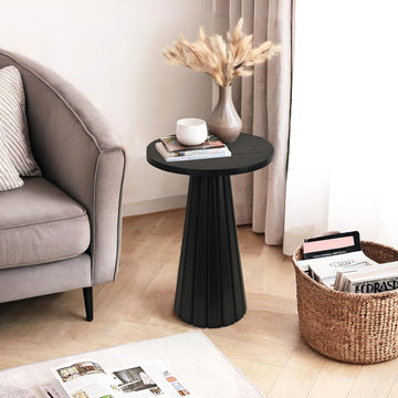 Inspired Saarinen Style Fluted Drum Side Table, Small Round Side Table, Pedestal, Modern Accent Drink Table, Plant Stand, Small Spaces