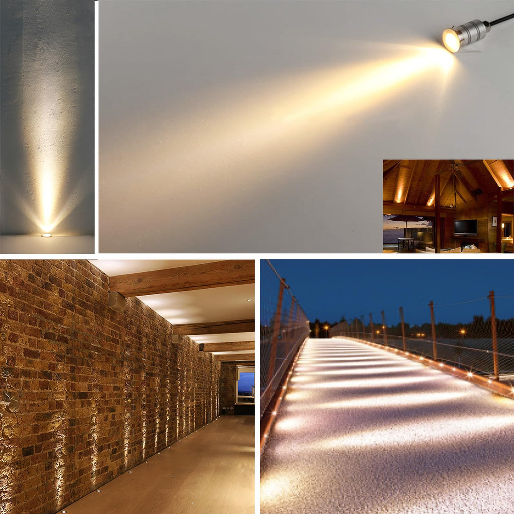 LED In-Ground Well Light,Mini 15° Narrow Beam Angle Spotlight,1W 12V-24V DC,IP67 Waterproof Underground Outdoor