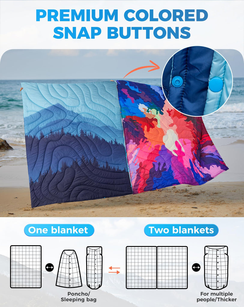 Ultralight Camping Blanket, Wearable Packable Blanket 79x57 Forest