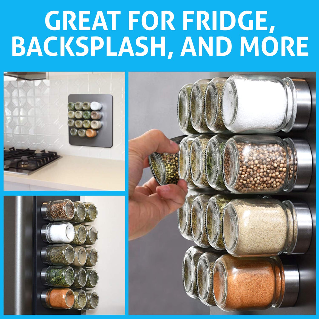 Clear Glass Magnetic Spice Jars - 15-Pack, 4 Oz, 60 Labels - Magnet Spice Jars for Refrigerator with Magnet Lids