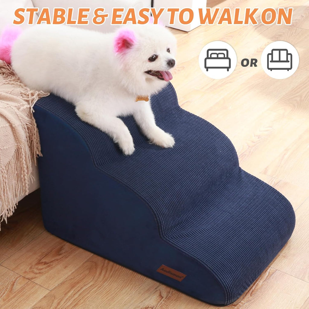Dog Stairs and Steps for Beds Or Couches, 3-Step Pet Stairs & Steps for Small Dogs and Cats, Soft and Non-Slip Dog