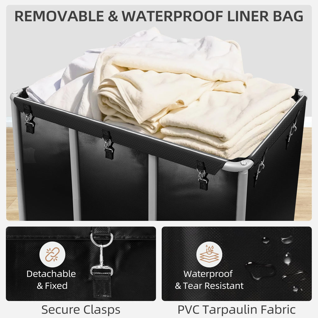 Commercial Laundry Cart with Wheels, 420L Black