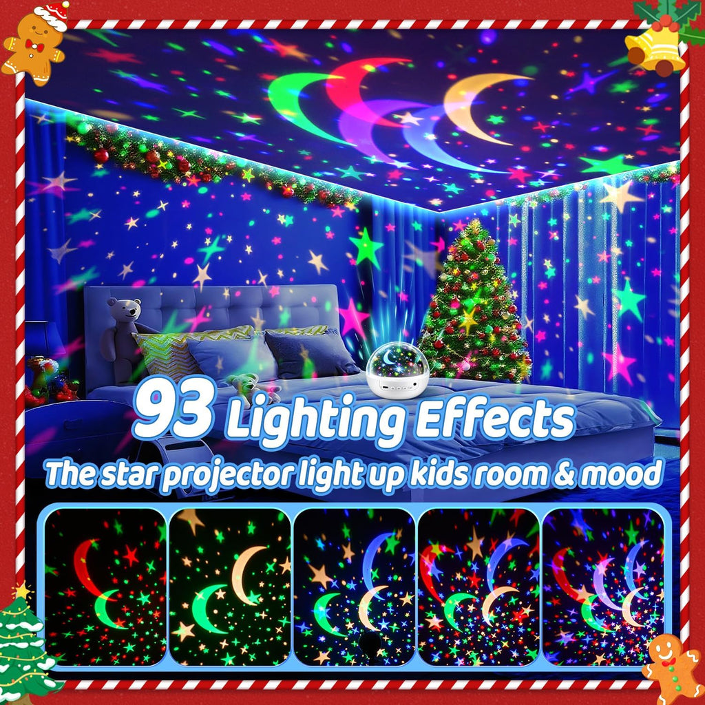 Boy Room Decor, 93 Lighting+3 Films Toddler Room Decor, Remote+Dimmable+360° Slient Nightlight for Baby Nursery
