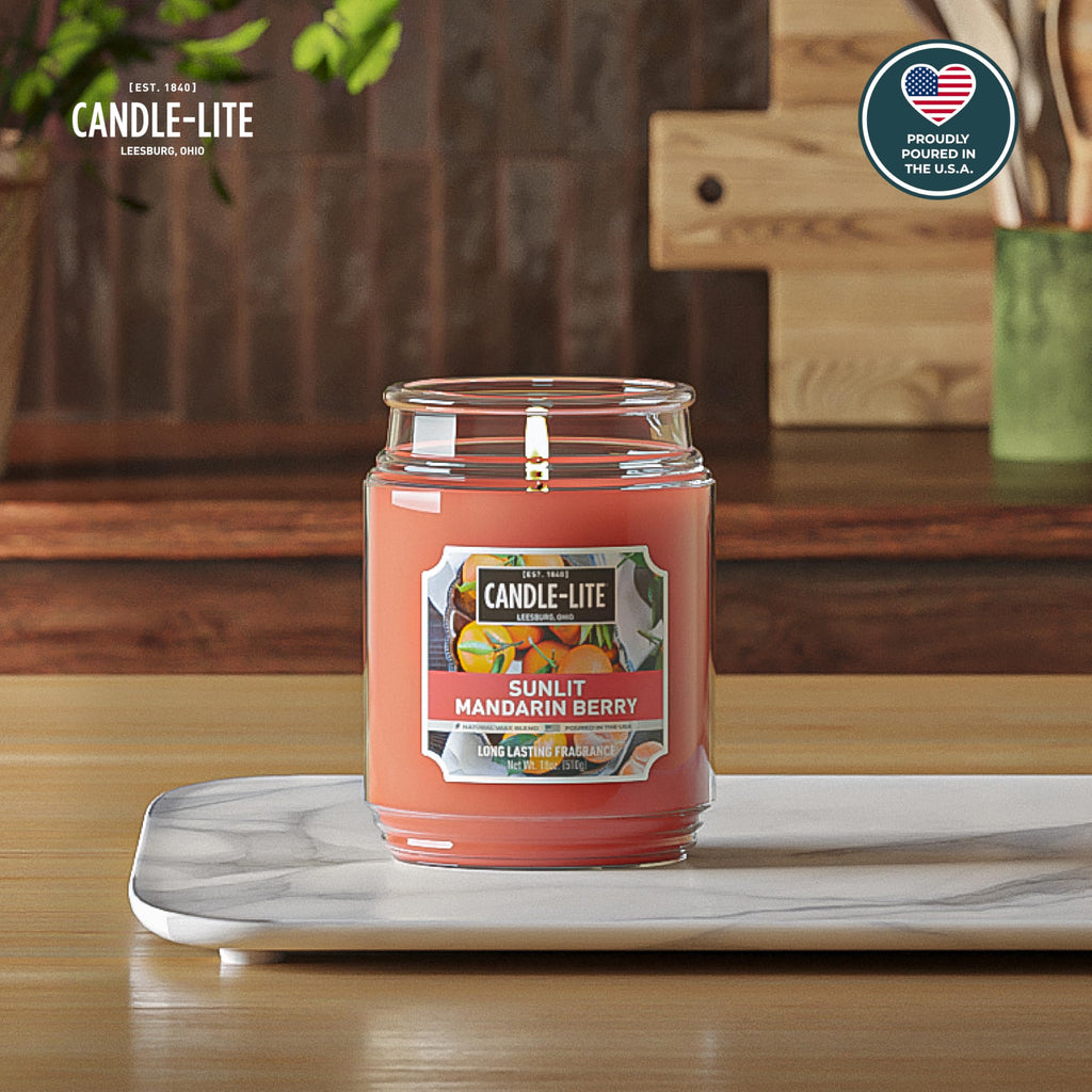 Scented Candles, Sunlit Mandarin Berry, 18 oz Jar, Proudly Poured in The USA, Aromatherapy Candle, Single-Wick with