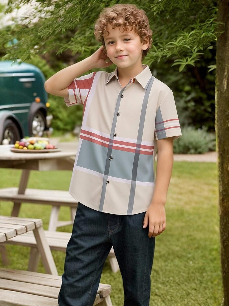 Boys Button Down Shirt Short Sleeve Plaid Stretch Dress Shirt