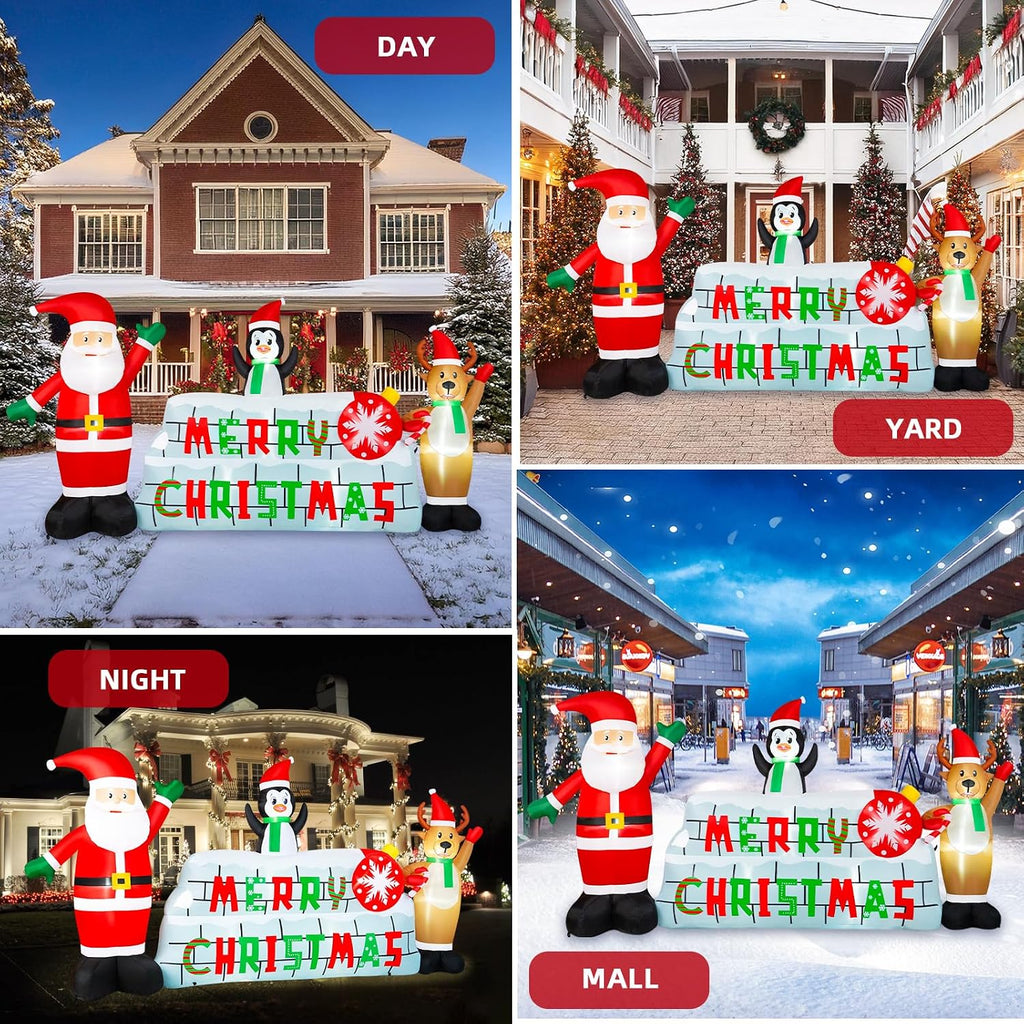 10FT Christmas Inflatable Outdoor Decoration, Merry Christmas Inflatable Banner Blow Up Yard Decorations Inflatable