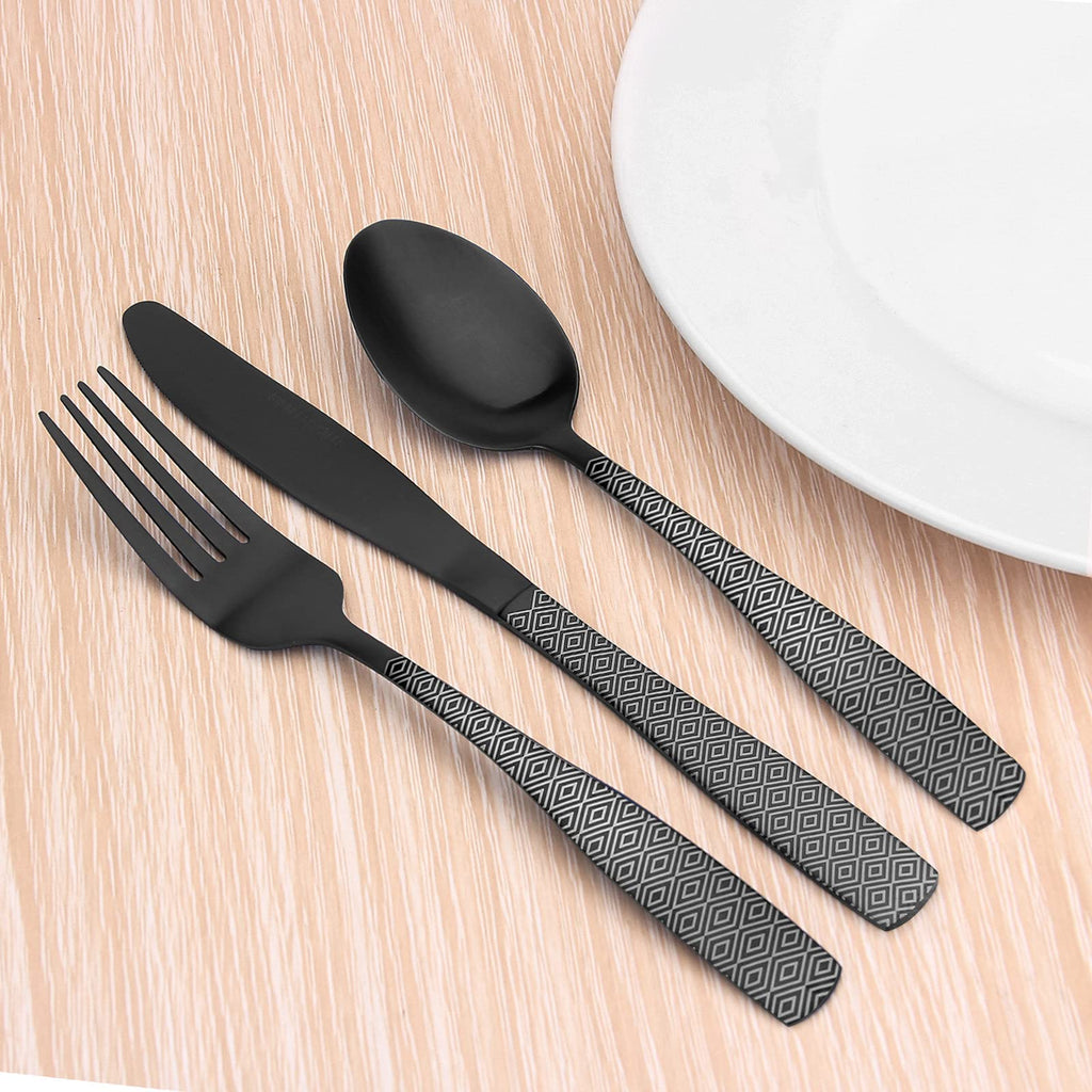 Matte Black Silverware Set, 20-Piece Stainless Steel Flatware Cutlery Set, Satin Finish Tableware Set Service for 4