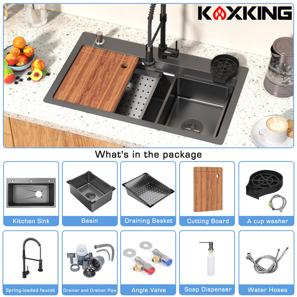 26.7 Inch Black Drop Sink with Faucet, Workstation