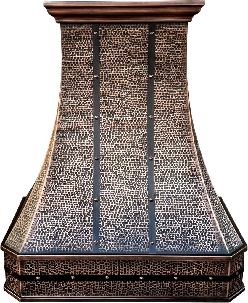 36 Inch Copper Wall Mount Range Hood 610 CFM LED Lights Dishwasher-Safe Baffle Filters