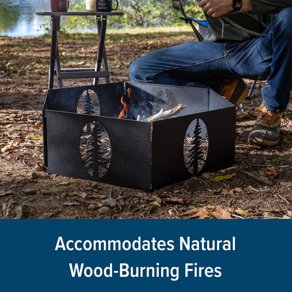 Portable 27 x 8.5" Outdoor 6 Piece Collapsible Steel Campfire Ring with Storage Bag for Safe Natural Wood Burning