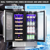Wine and Beverage Refrigerator, 24 Inch Dual Zone Wine Cooler with Glass Door