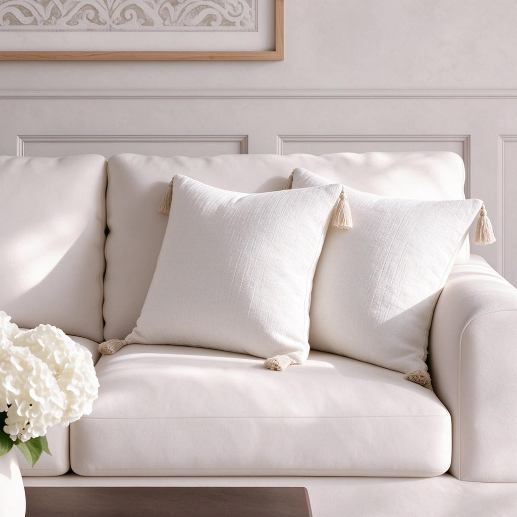 Throw Pillow Covers 18x18 with Tassels Cream White