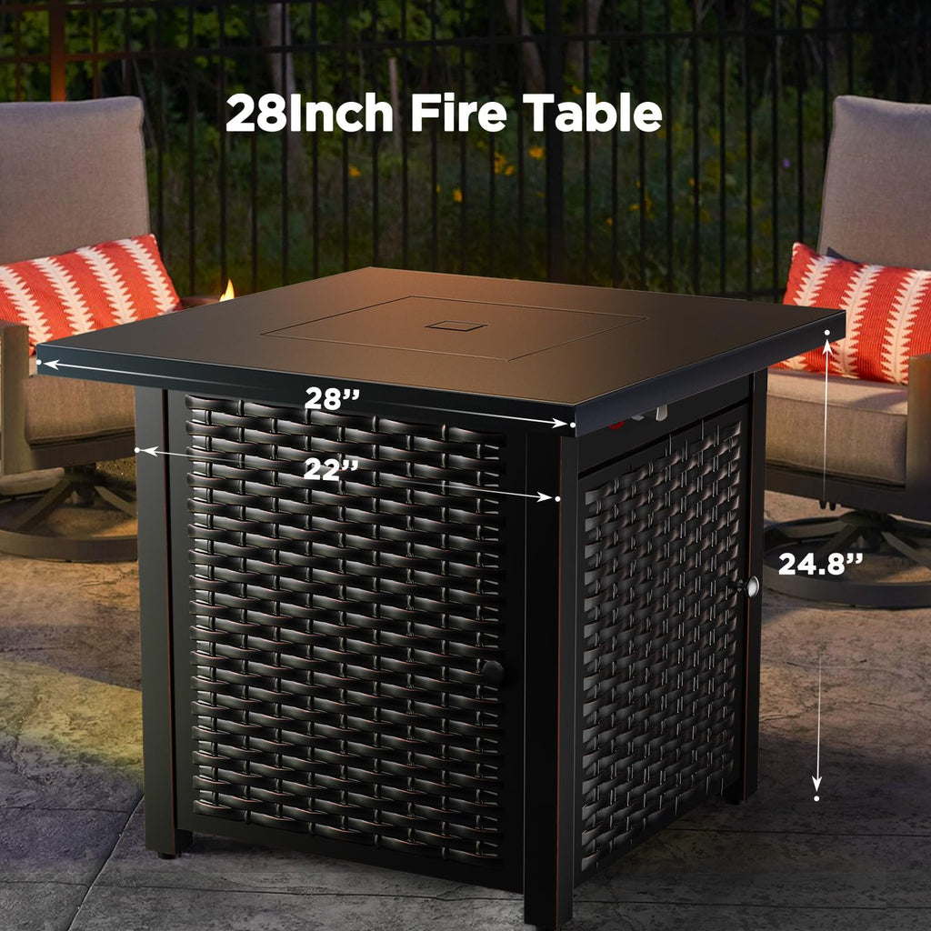 Propane Fire Pits 28 Inch Outdoor Gas Fire Pit, 50, 000 BTU Steel Fire Table with Lid and Lava Rock, Add Warmth and