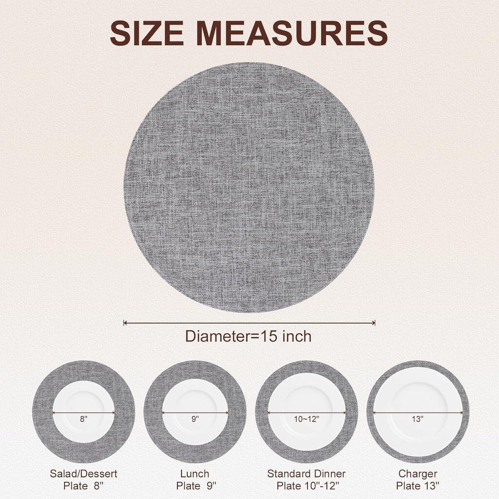 Faux Cotton Linen 15 Inch Round Cloth Place mats, Set of 8