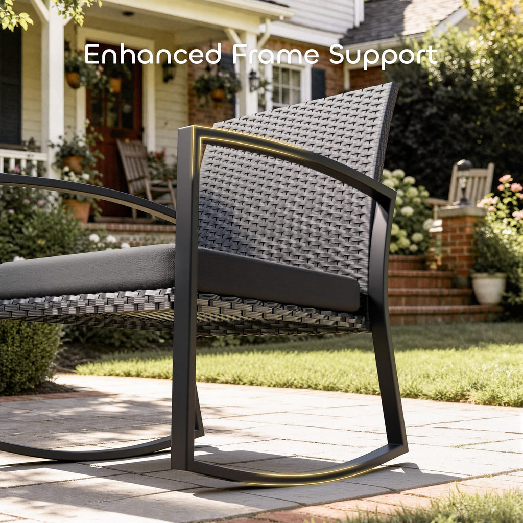 Rocking Bistro Set - Reinforced Steel Frame-3Pieces Patio Furniture Set, Outdoor Rattan Conversation Set with Tempered