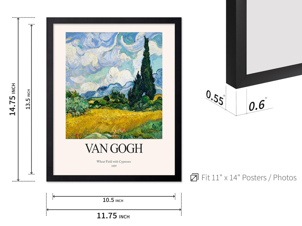 Vintage Van Gogh Poster - Retro Impressionist Print - Wheat Field With Cypresses, Trees, Sky, Landscape - Gift for