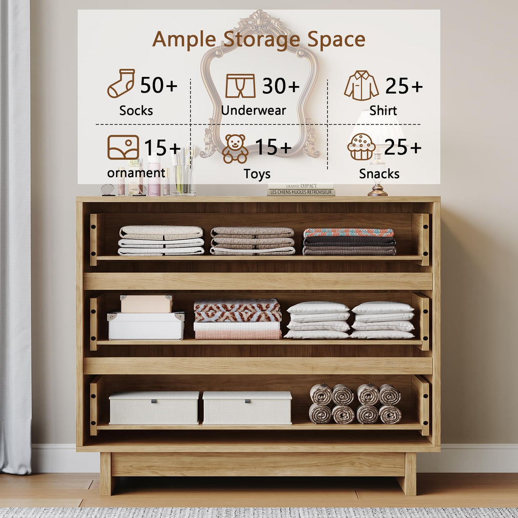 Oak Dresser, 31in Modern 3 Drawer Chest of Drawers