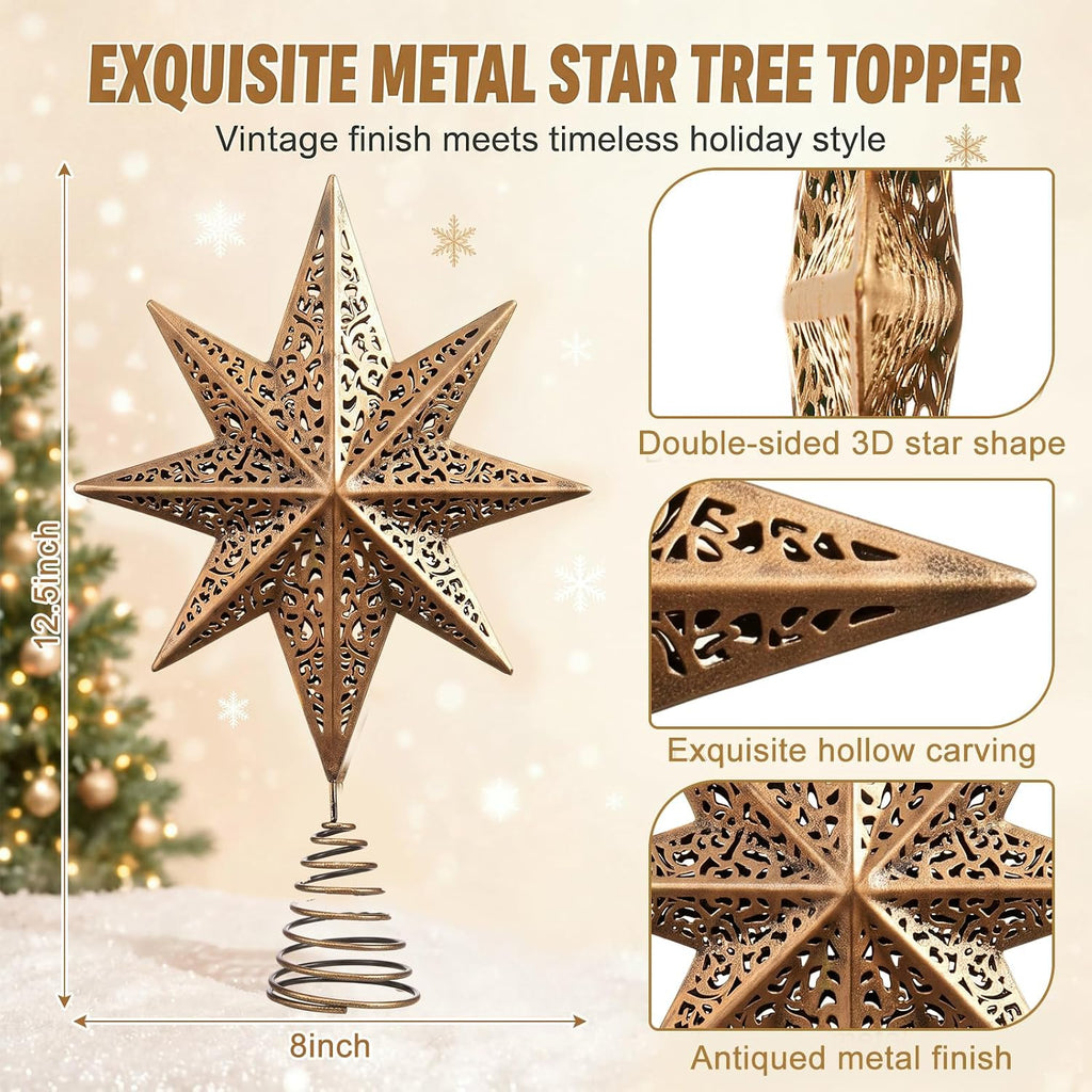 8 * 11 Inch Brass Star Christmas Tree Topper Metal Christmas Decor