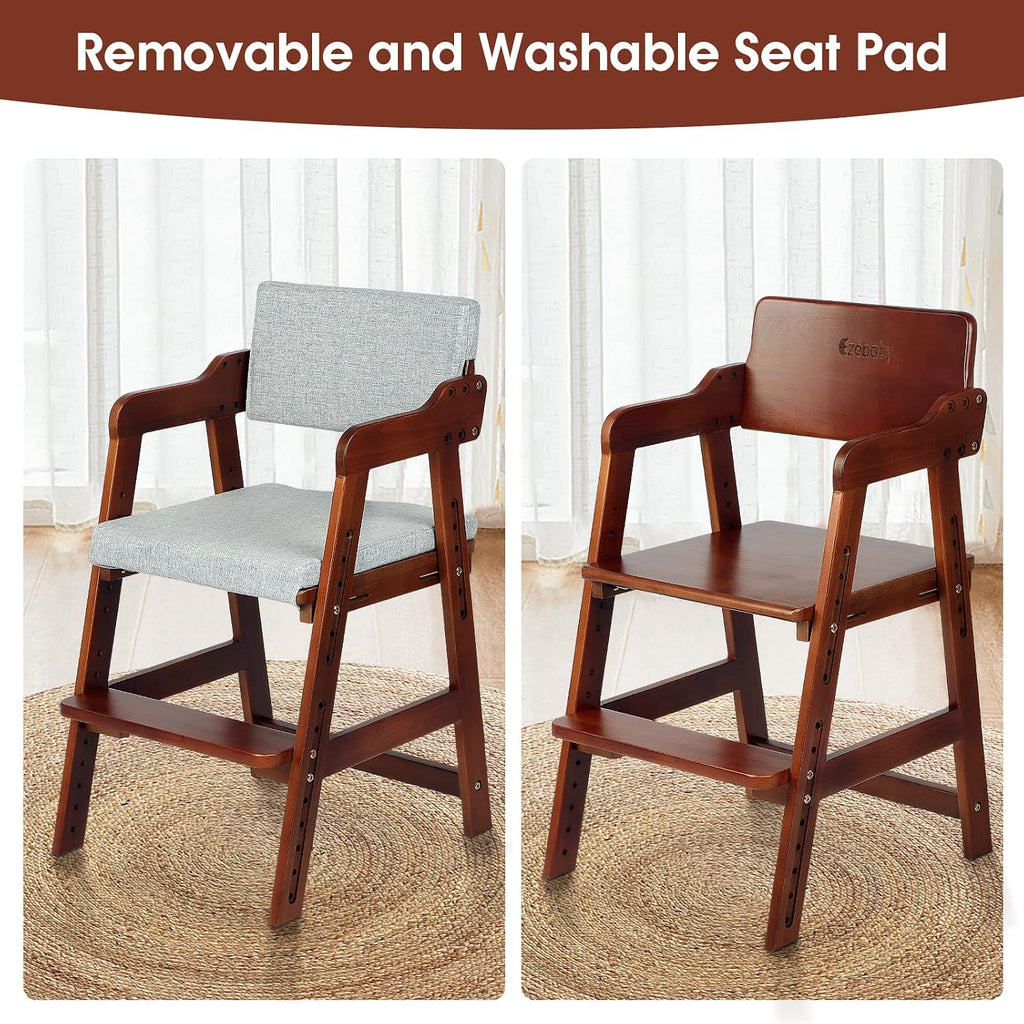 Wooden High Chair for Toddlers to Teens Adjustable Kids Learning Chair with Steps, Child Seats with Removable