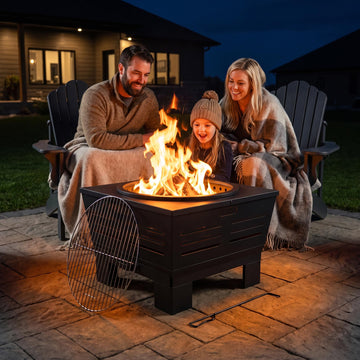 24" Heavy Duty Fire Pit with BBQ Grill, Ash Pan Drawer & Poker