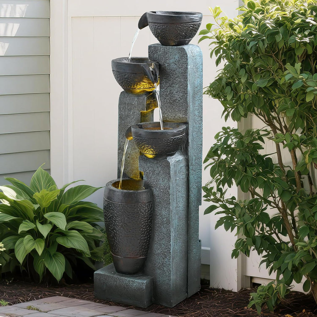40" Inch Water Fountain Outdoor&Indoor 4-Tiers Large Outdoor Patio Decor Gray Garden Water Fountain for Outside