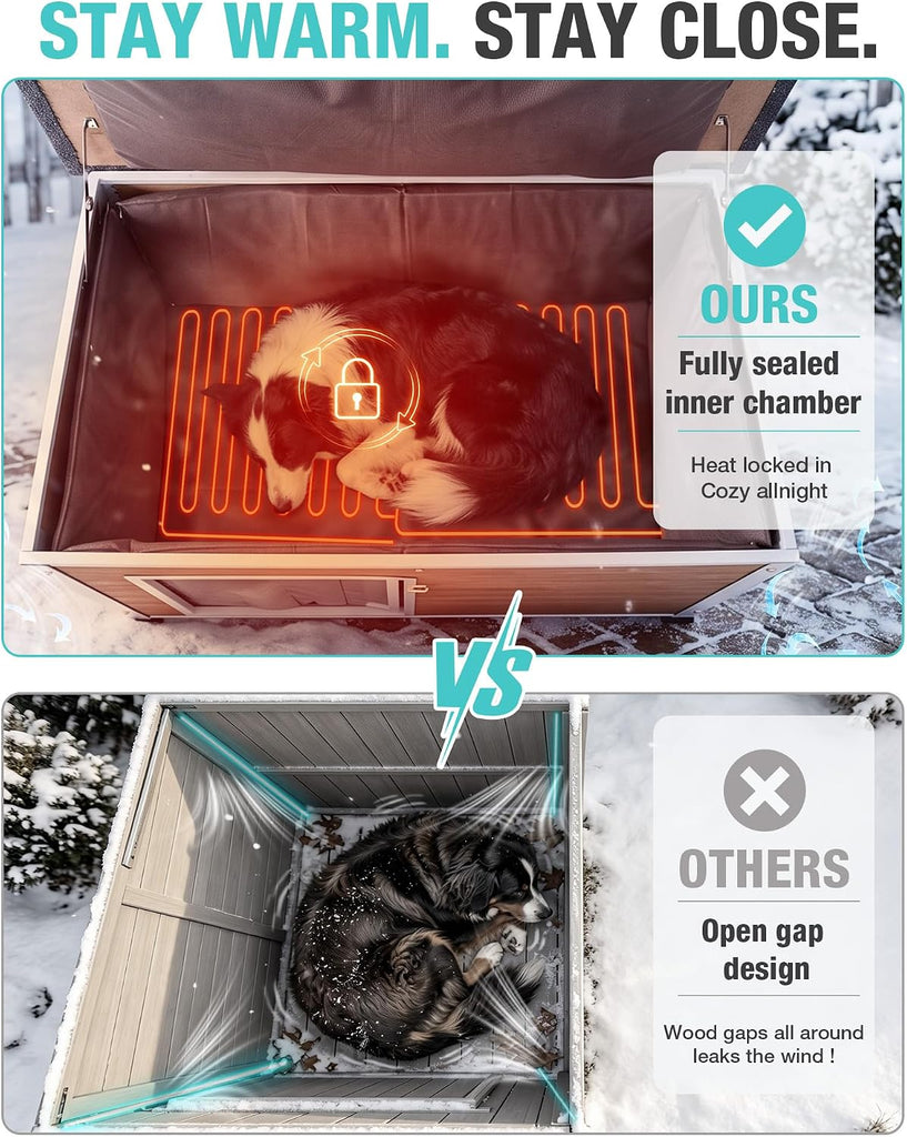 Heated Dog House Outdoor Weatherproof Wood Kennel for Large Dogs