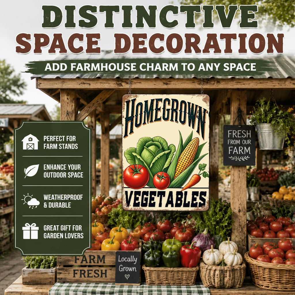 Vegetable Metal Tin Sign 12x16 Inch Farmhouse Kitchen Wall Decor with Tomato Corn Fresh Harvest Design Rustic Farm