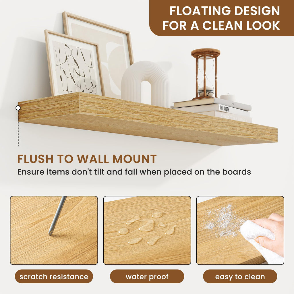 Floating Shelves for Wall, Wall Mounted Wood Shelves, Oak, Set of 2, 32in