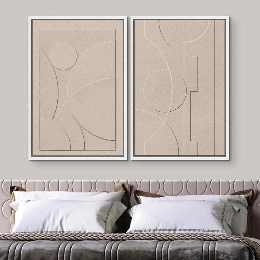 Framed Canvas Print Wall Art Set Art Deco Geometric Polygon Collage Abstract Shapes Illustrations Minimal Decorative